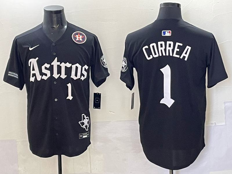 Men 2025 Houston Astros #1 Correa black  Game Nike MLB Jersey style 004->houston astros->MLB Jersey